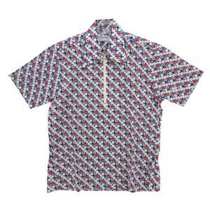 BRADLEES Vintage Popover 1/4 Zip Shirt Permanent Press Geometric 15-15.5 MEDIUM